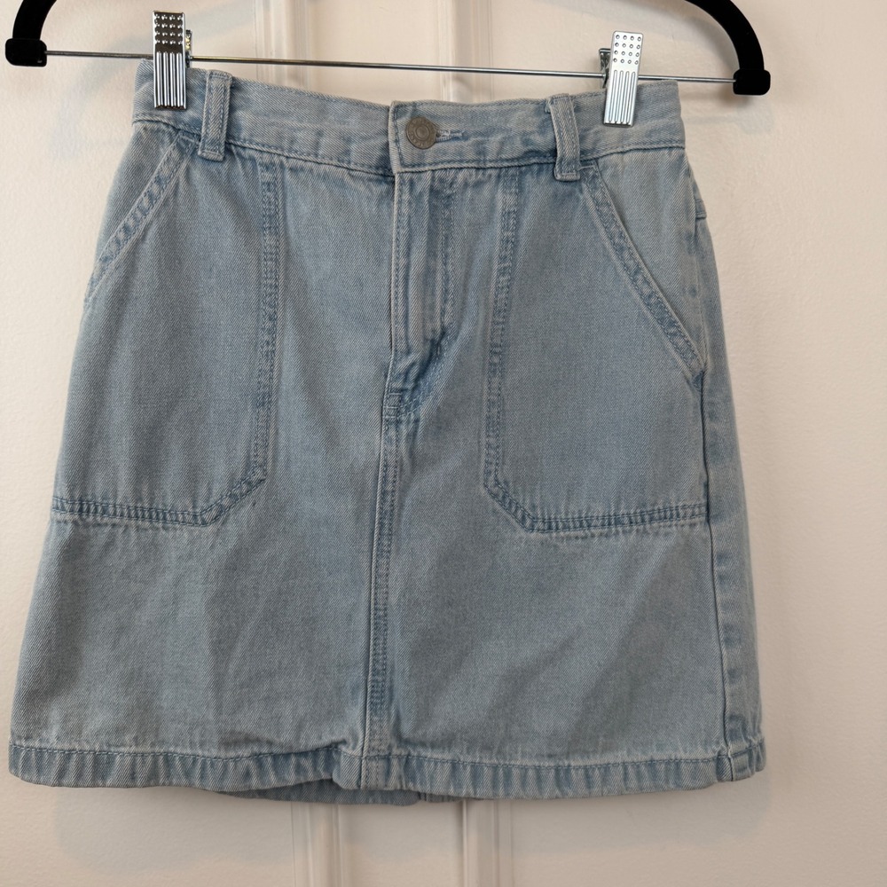 GU Jeans Women Light Wash Denim Mini Skirt Elastic Waist Pockets Size M 345242